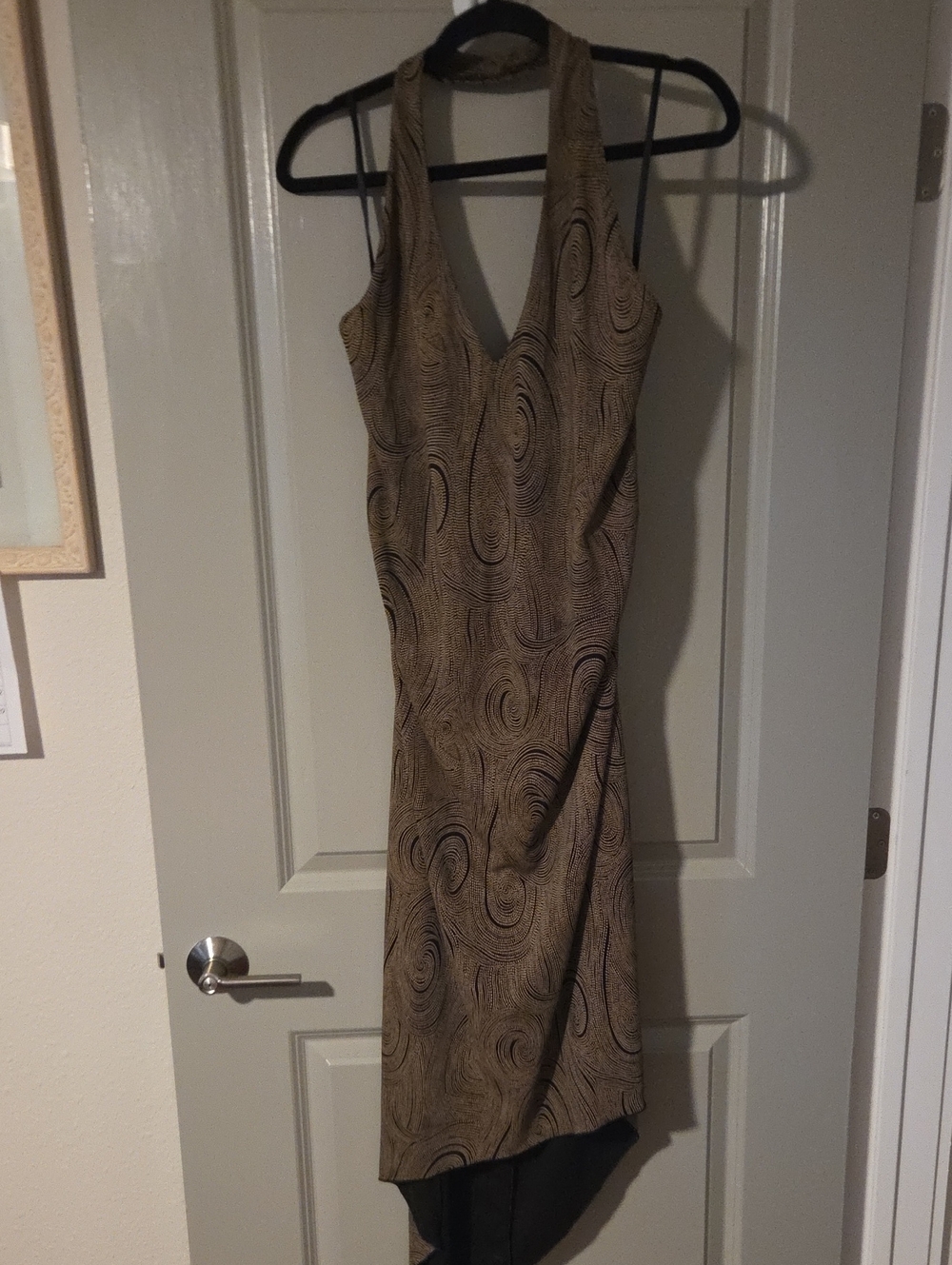Vintage connected apparel Brown Swirl Halter Asymmetrical Dress